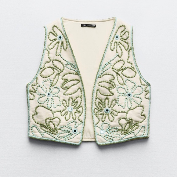 NWT Zara embroidered mirror beaded cotton vest top - Picture 2 of 5